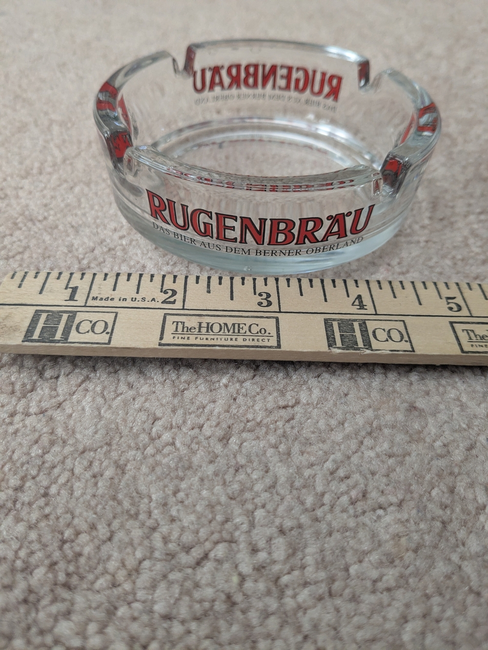Rugenbräu Glass Ashtray with Red Logo